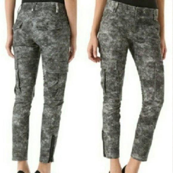 Alice + Olivia Acid Wash Gray Cargo Ankle Zipper Pants Size 10 - Picture 1 of 7